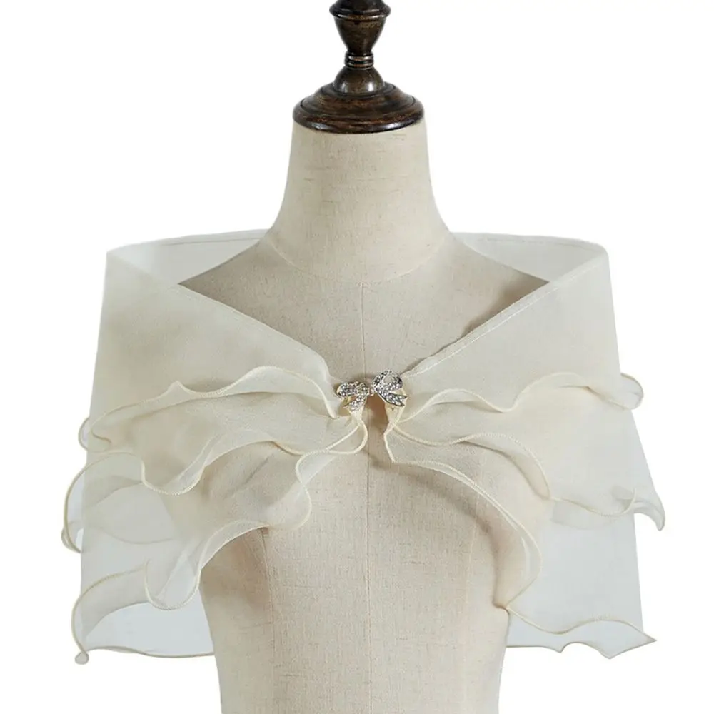 Banquet Casual Bow Rhinestones Bridal Shawl Dress Cloak Lace Sleeve Shrug Wedding Cape