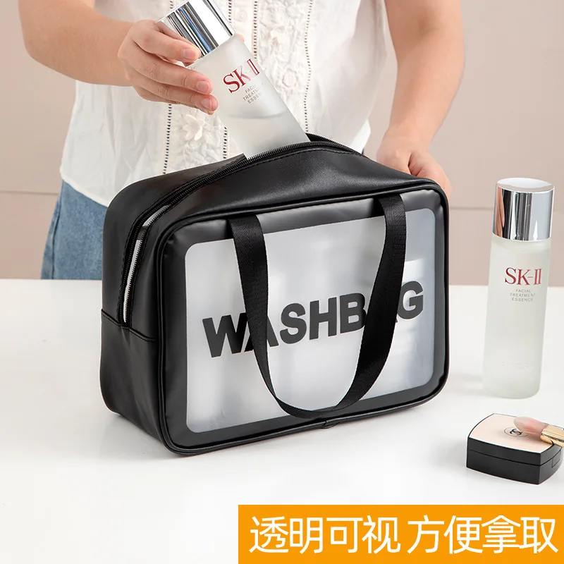 Makeup Bag, Portable Travel Handheld PU Waterproof Cosmetic Organizer, Large Capacity Visible Swimming Toiletry Bag Makeup bag