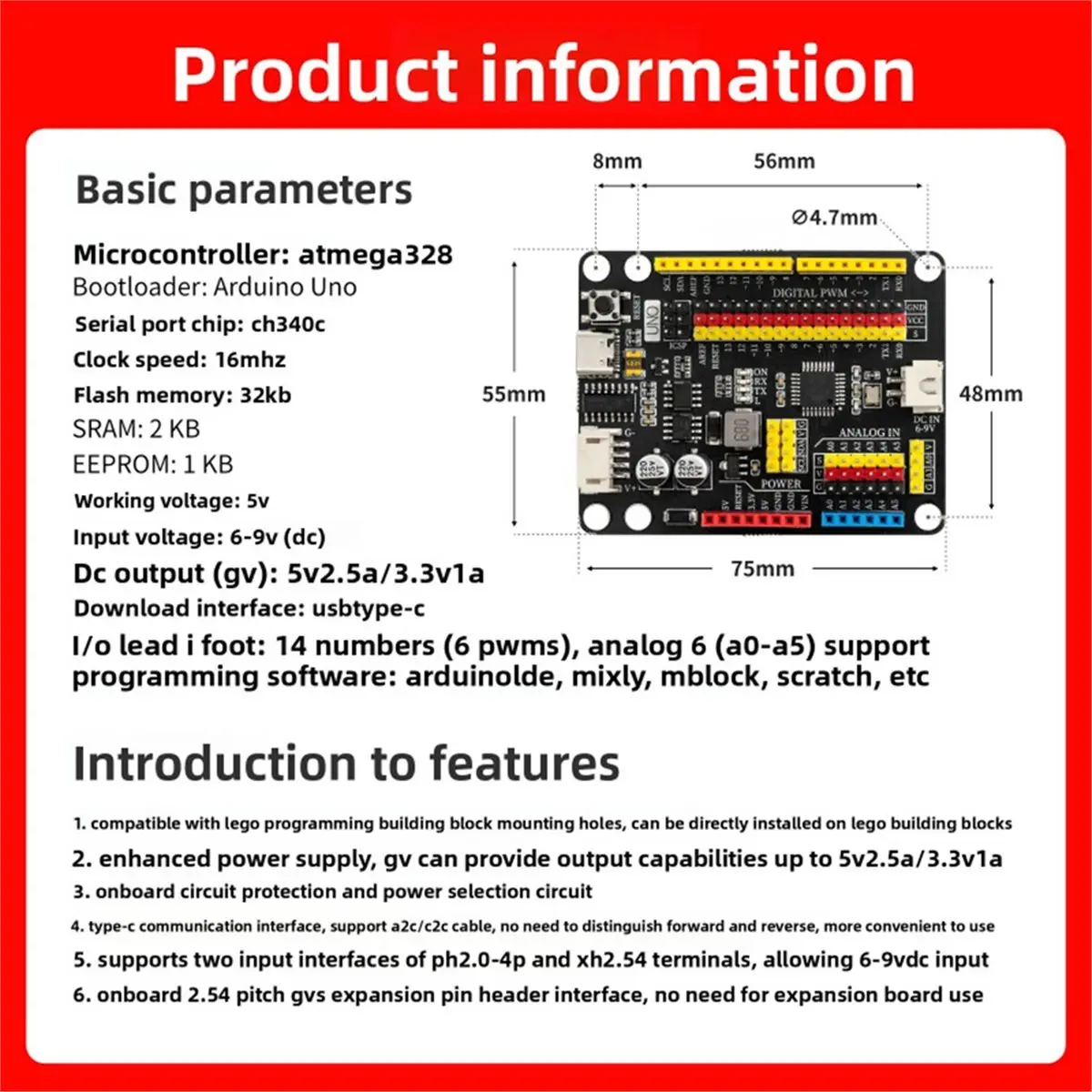 A46U For Pro Development Board Enhanced for 328P Digital Building Blocks Programming Control Board A