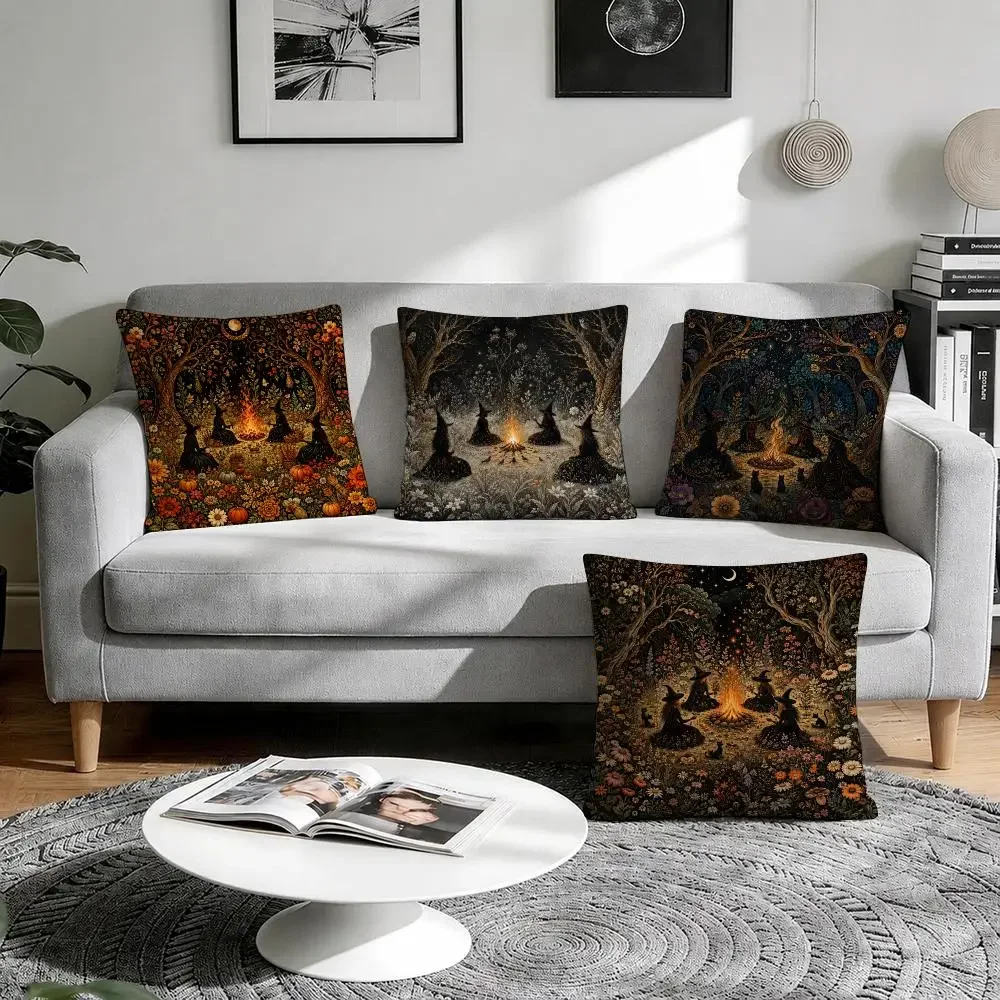 Enchanted Witch Forestc Cushion Cover Linen Throw Soft Decorative  for Bed Sofa Car Home Decor Pillowcase 45x45cm