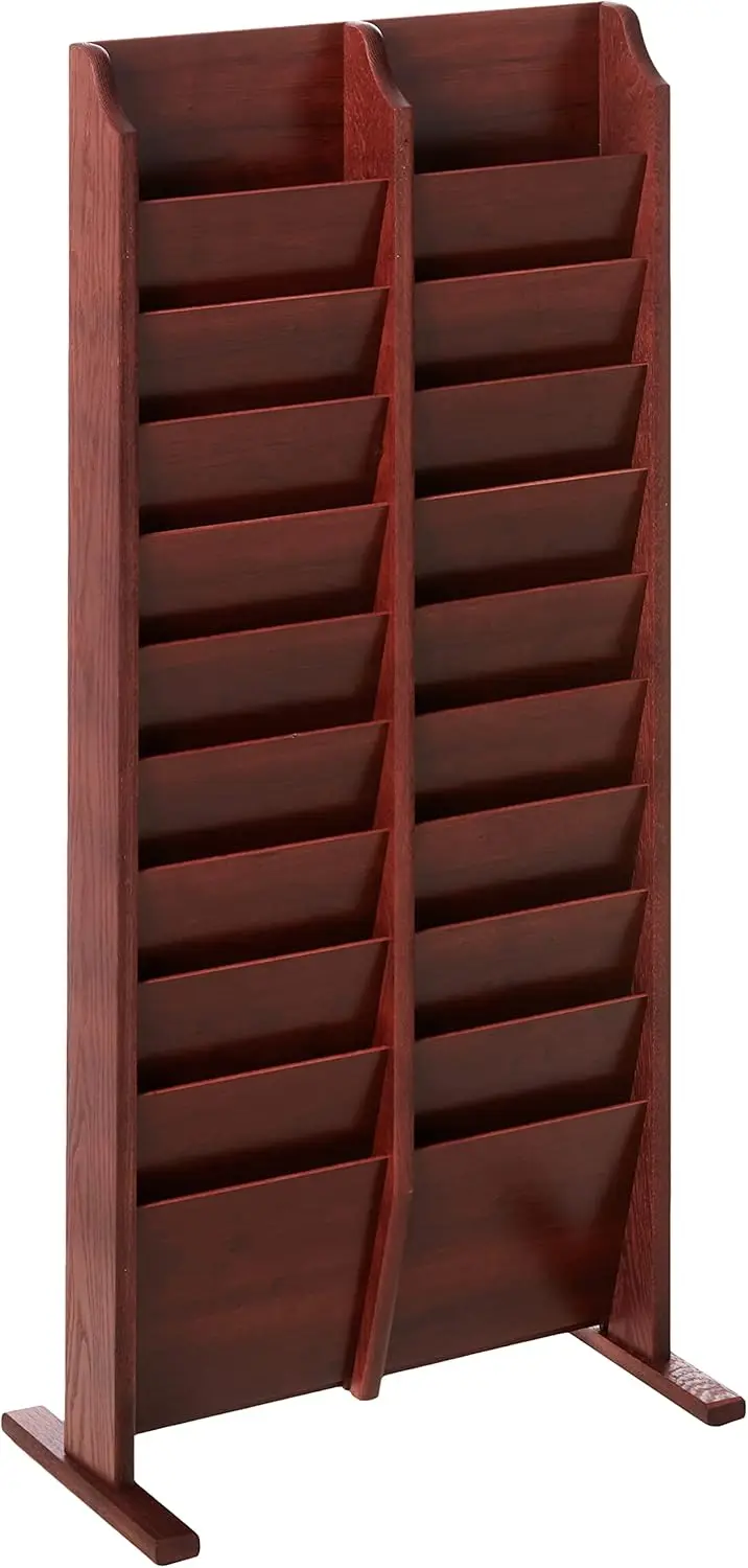 20 Pocket Cascade Free-Standing Rack Magazine Holder, Mahogany