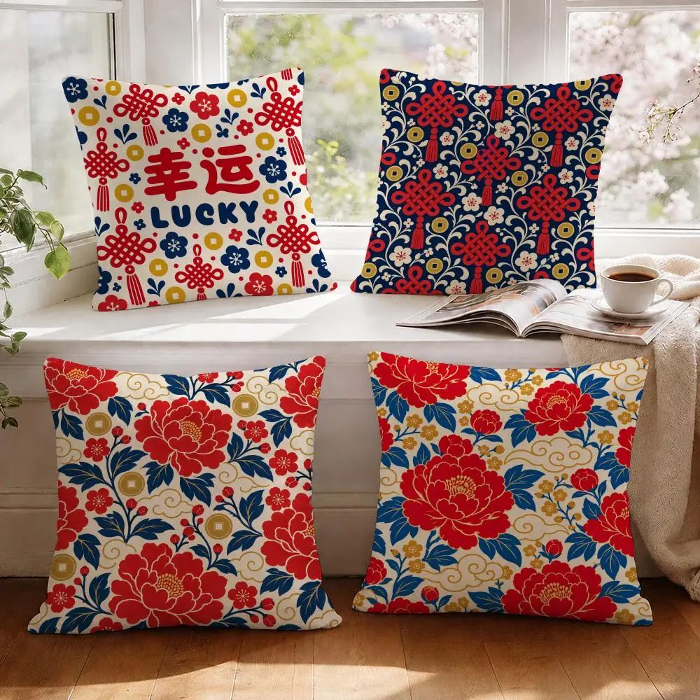 Lucky Stitch Cozy Whimsical Cushion Cover 1/4Pcs Linen Throw Pillow Covers Double-Side Print Sofa Couch Living Room Decor