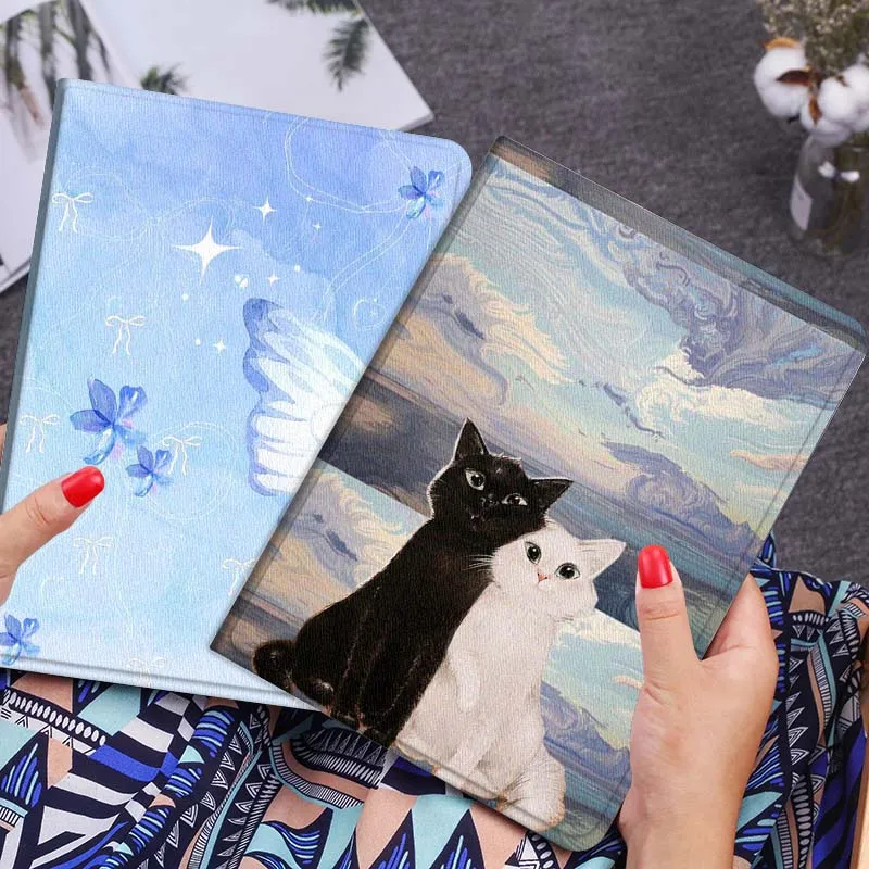 

Cartoon Black White Cats Tablet Case For Lenovo Xiaoxin Legion Pad Tab Pro GT Y700 Gen4 2 11 P11 M10 K10 3rd Plus Gen Gift