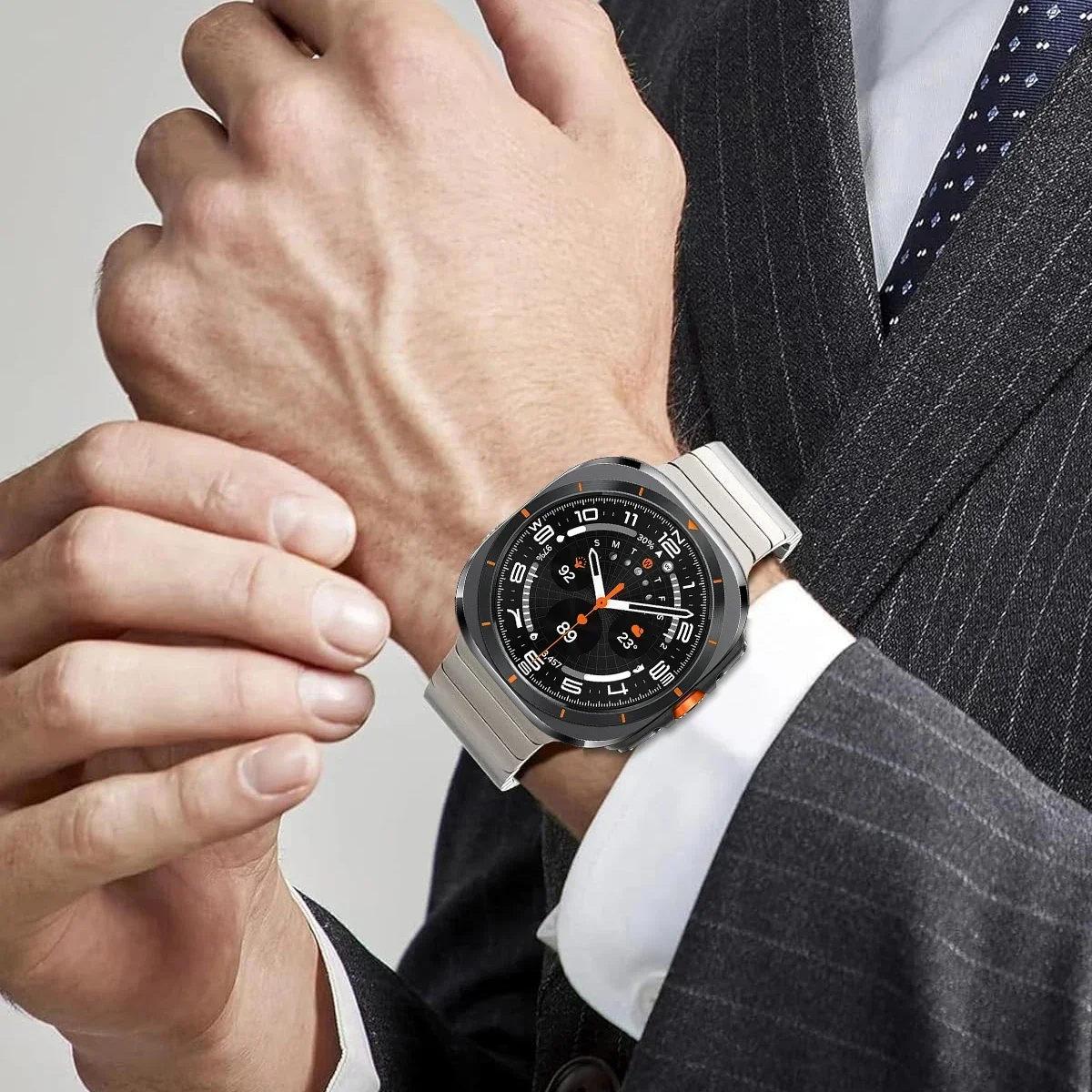 Para Samsung Watch 7 Ultra correa de 47mm para Galaxy Watch 7 Ultra correa de acero inoxidable de lujo pulsera de repuesto de reloj ajustable