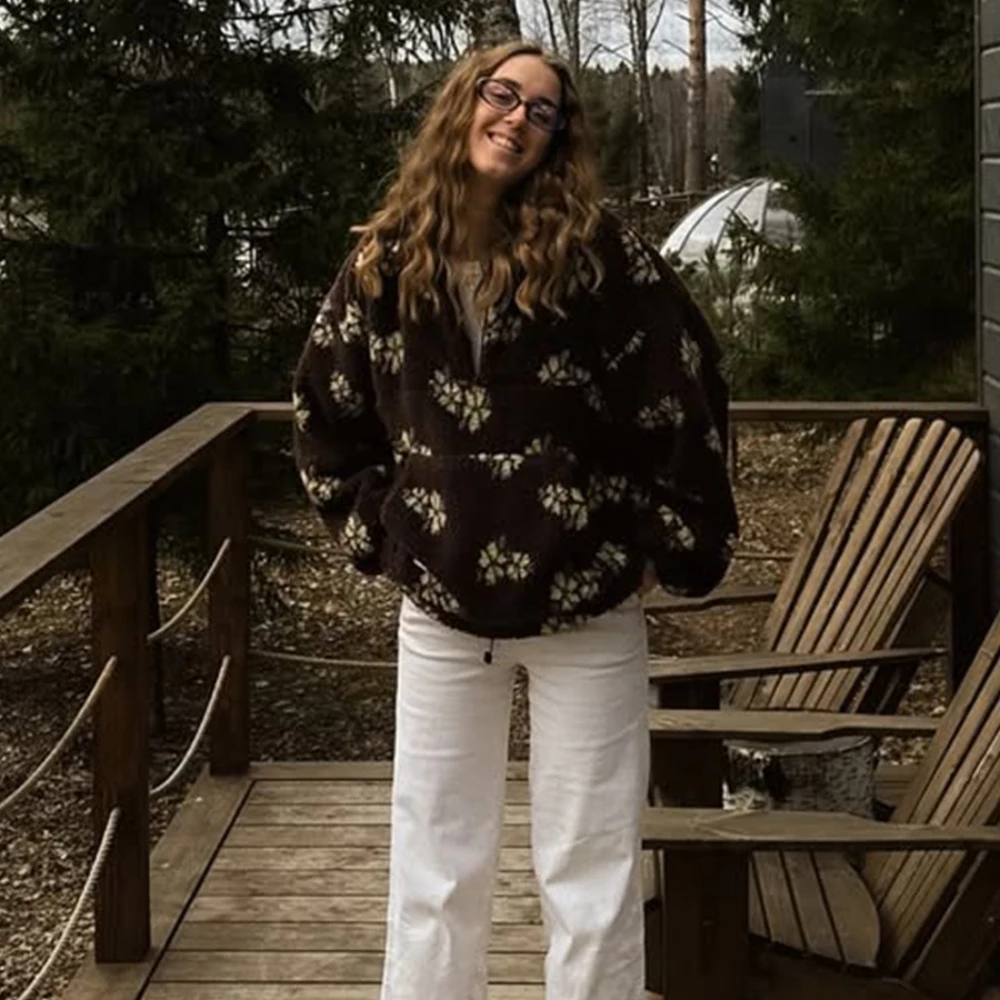 Zekye الصوف زهرة سترة المرأة سترة الحرارية البلوز الصوف قميص المرأة البلوز النساء Y2k الملابس Huntrix Kpop #2