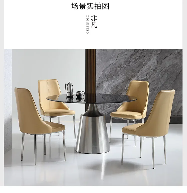 A Italian Minimalist Light Luxury Tempered Glass Dining Table Home Restaurant French Stainless Steel, Round Table Customization