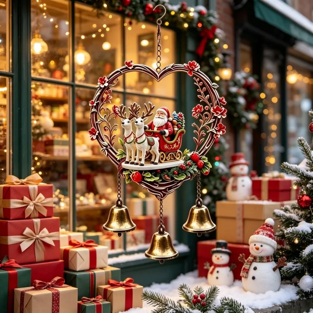 Vintage Santa Claus Christmas Wind Chime Elk Home Decor Metal Wind Chime 2D Flat Acrylic Christmas Hanging Ornament Courtyard