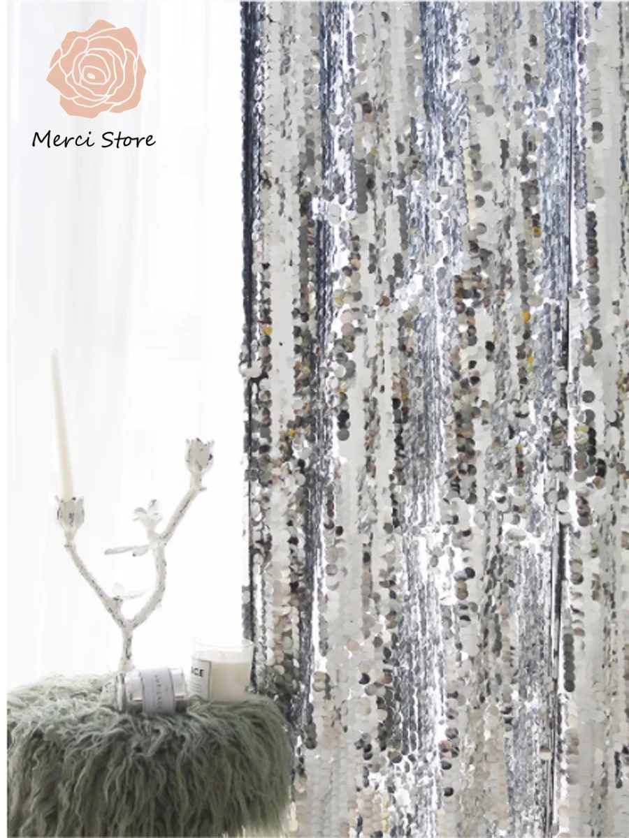

Modern Holographic Fish Scale Sequin Curtains for Influencer Live Stream Backdrop Photo Booth Fitting Room Decor Custom
