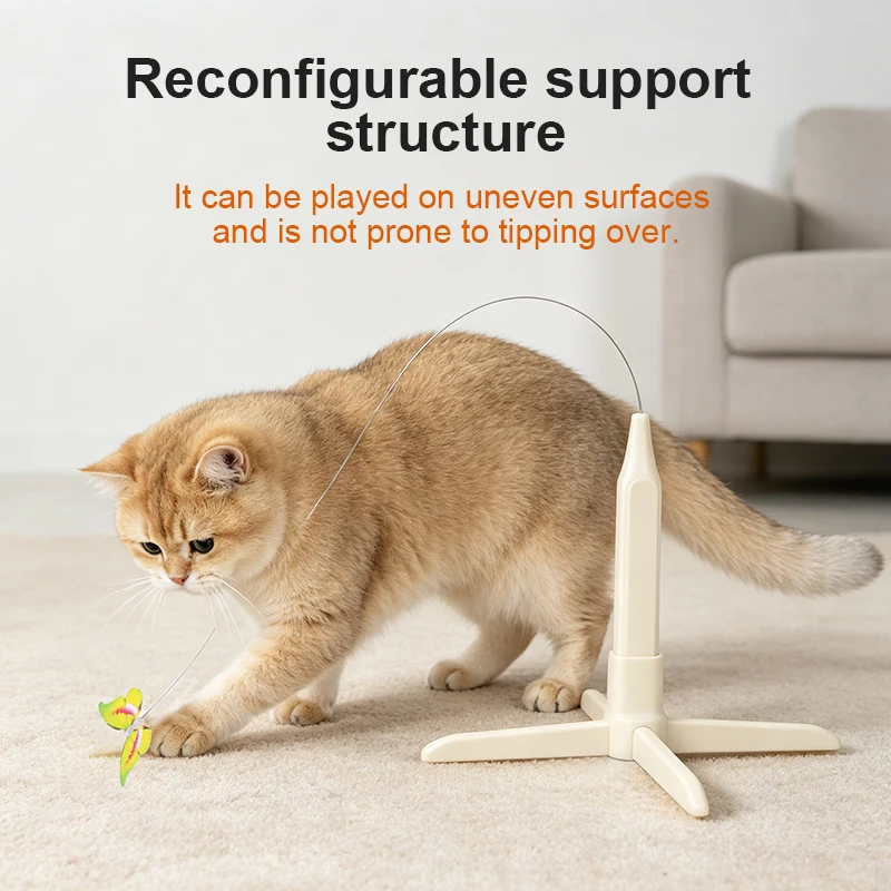Automatic Cat Teaser Switchable Butterfly Pattern Cat Teasing Stick 360° Swivel Self-hilarity Relieves Interactive Pet Cat Toy