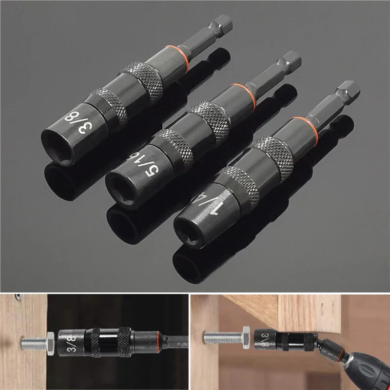 

1/4 3/8 5/16 Magnetic Sleeve Socket Hex Screw Drill Tip Quick Changing Holder Guide Drill Bit Driver Pivots Woodworking Tools