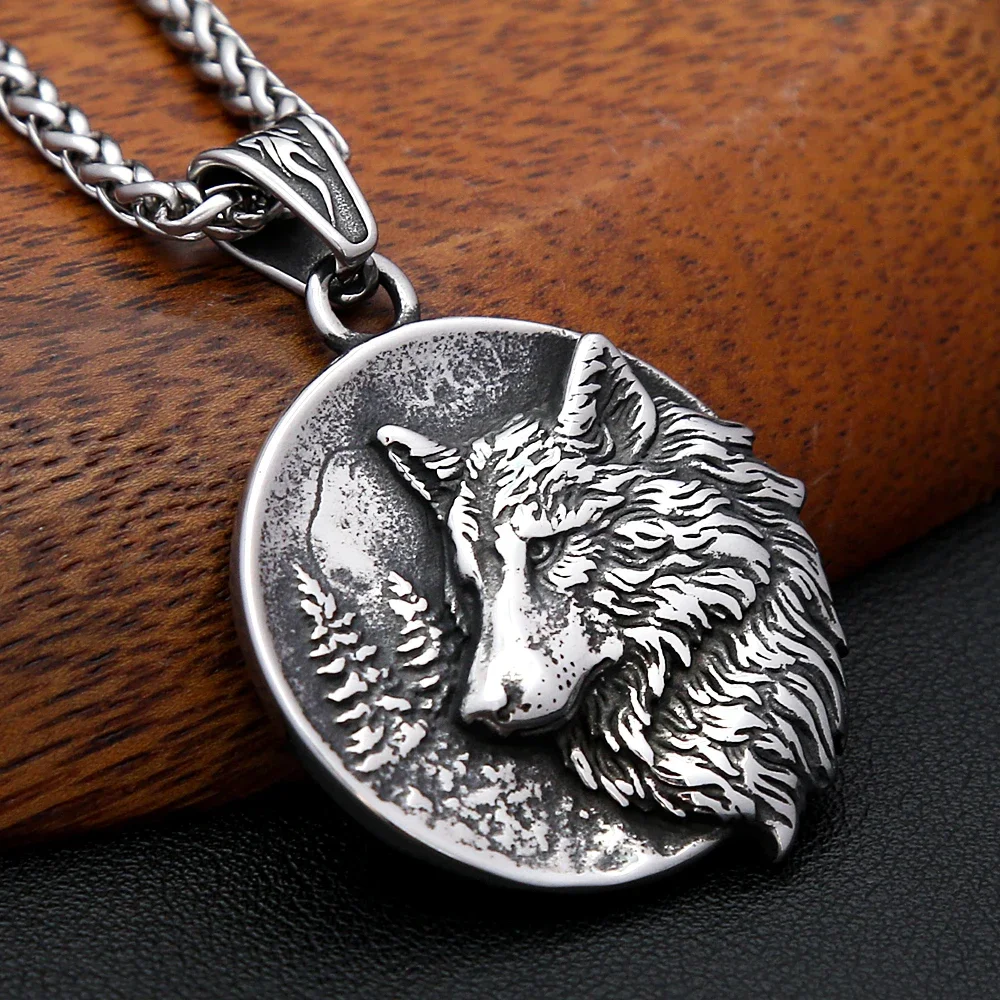 Nordic Punk Wolf Head Necklace Stainless Steel Viking Animal Pendant For Men Women Unique Amulet Jewelry Gift Dropshipping