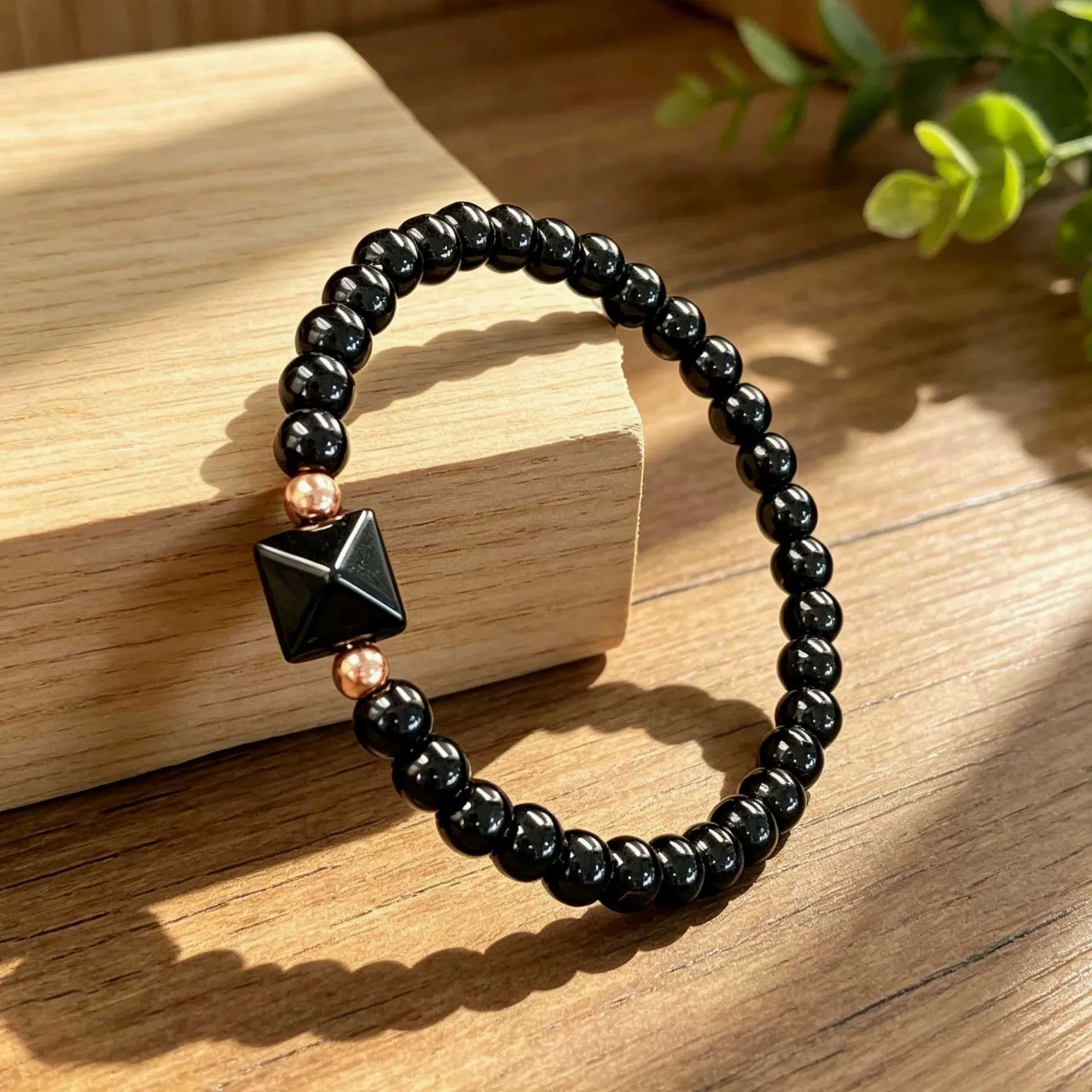 Obsidian Bracelet 6mm Round Beads Spire Top Bead Vintage Retro Handmade Fashion Jewelry Gift for Women