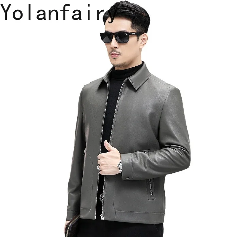 

YOLANFAIRY Genuine Leather Sheepskin Mens Jacket Spring Coats Short Casual Men's Clothing Turn-down Collar Jackets Deri Ceket