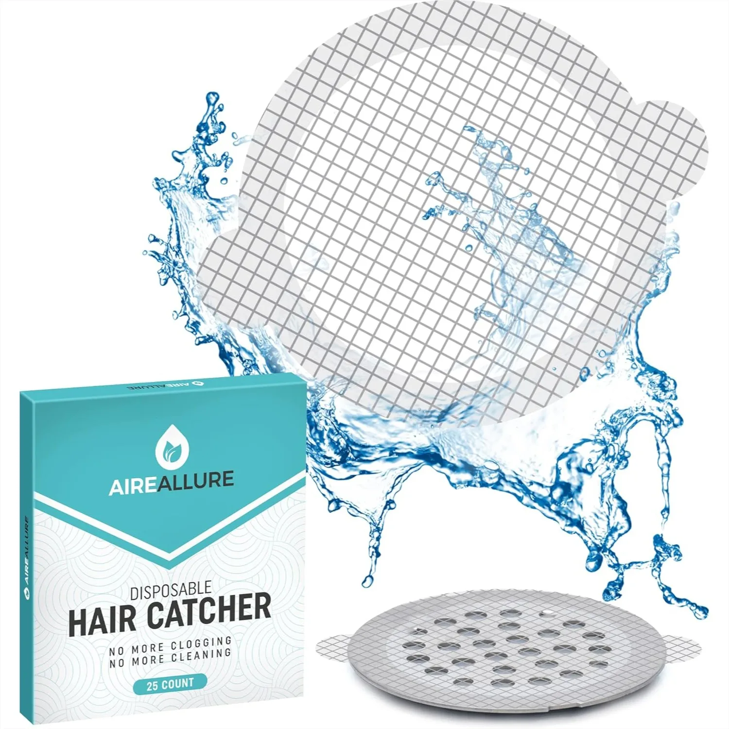

Disposable Shower Drain Hair Catcher Mesh Stickers - 25 Pack Peel & Stick Drain Strainers, Strong Waterproof Adhesive, Mess-Free