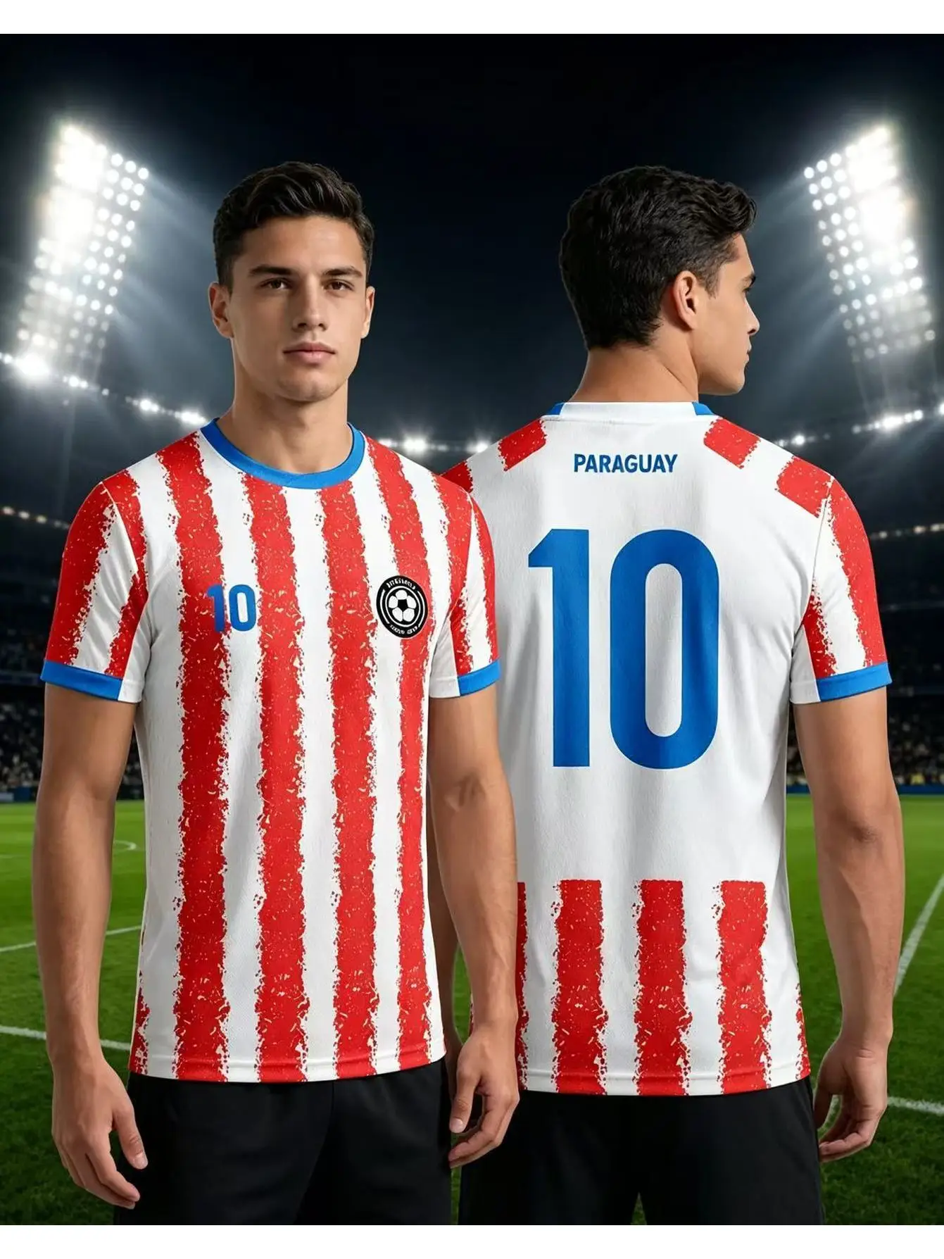 Men's Paraguay Soccer Jersey, Number 10 Striped Short Sleeve Football Shirt, Breathable Athletic Sports Tee For Match Training