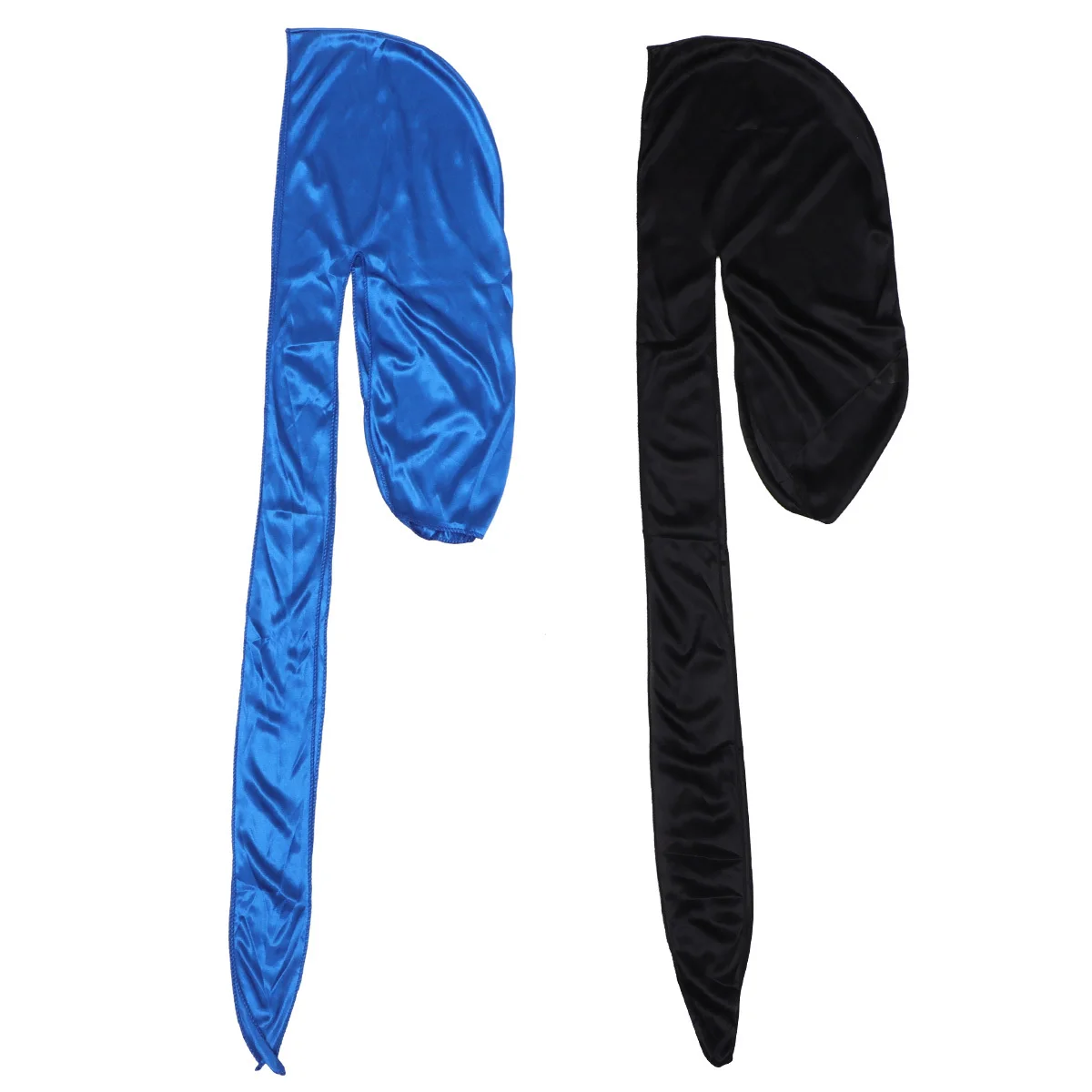 

2Pcs Turban Hair Scarf Long Tail Elastic Pirate Style Soft Simulated Silk Headband for Indoor Outdoor Black Blue