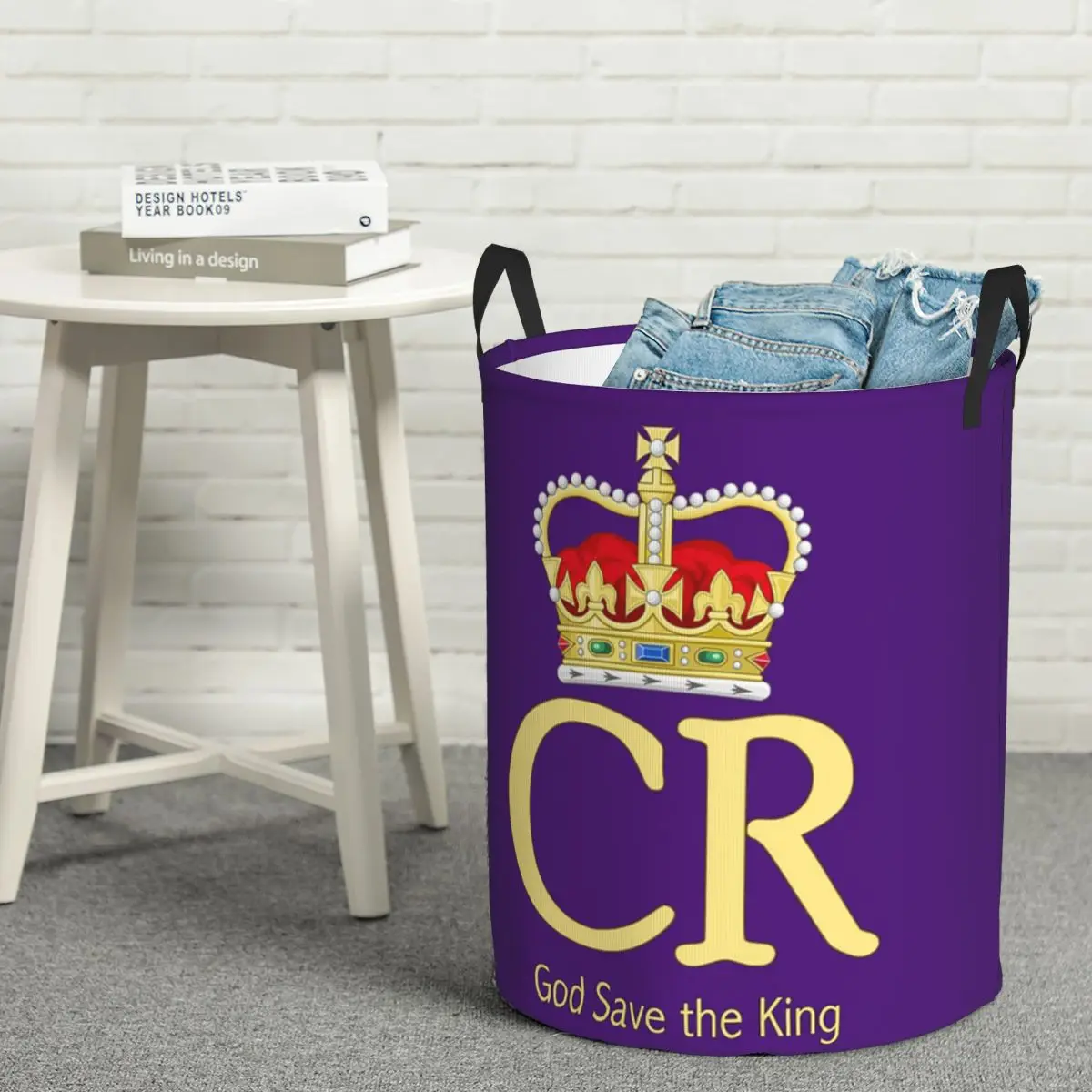 비공식 Charles III Royal Cypher, Charles Rex 접이식 세탁 바구니 더러운 옷 홈 주최자 가정용 어린이를위한 대형 가방