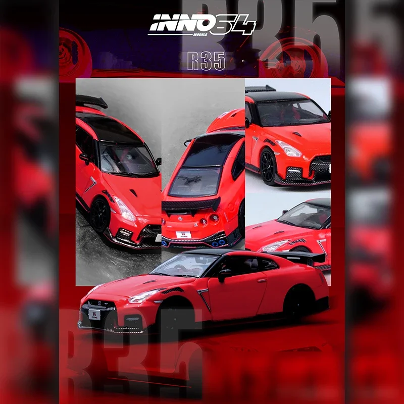 PreSale INNO 1:64 GTR R35 Red Diecast Diorama Car Model Collection Miniature Toys