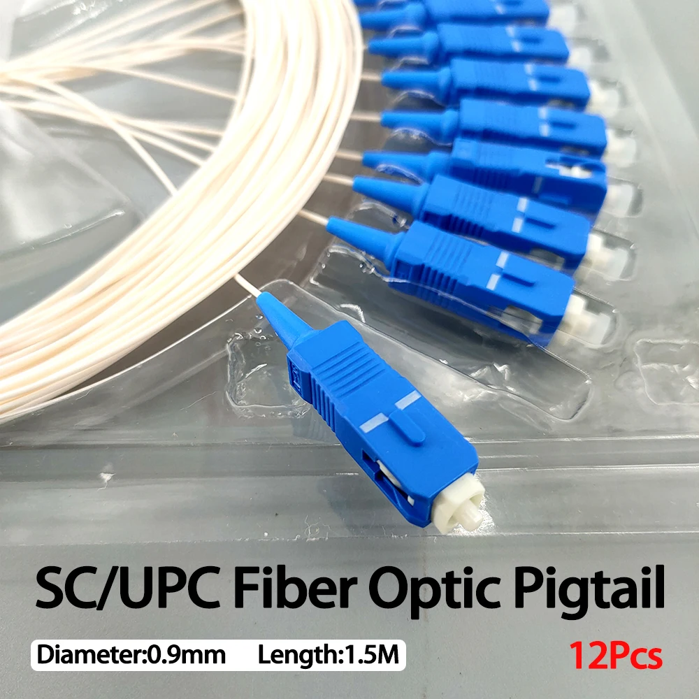 12 Cores SC UPC Fiber Optic Pigtail Single Mode 9/125μm Simplex 1.5m FTTH Jumper Cable 0.9mm Indoor Network Extension Cord