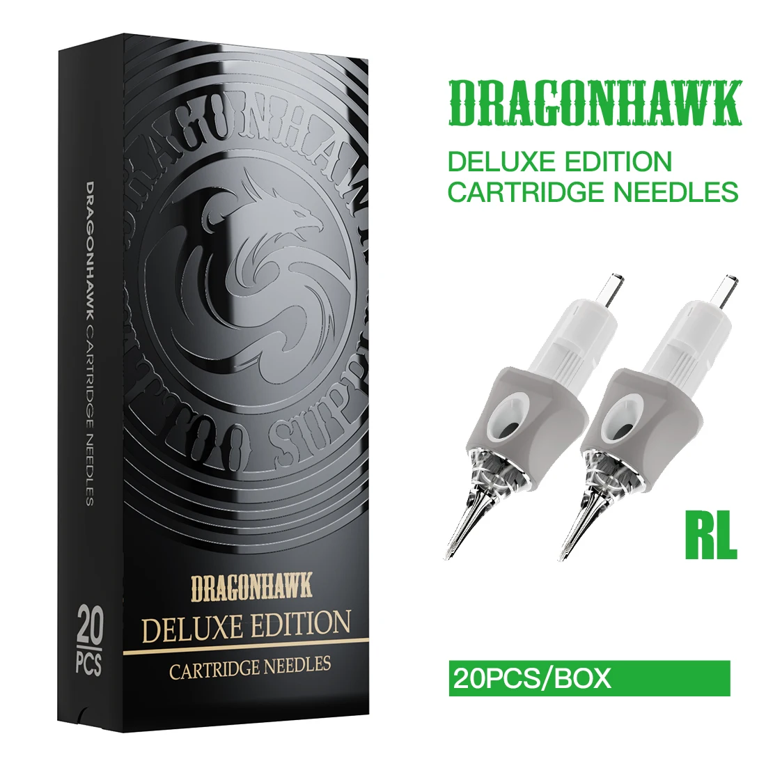 Dragon hawk deluxe nadel wegwerfbare sichere und sterile rl tattoo nadel patrone mit silikon abdeckung 20 teile/schachtel