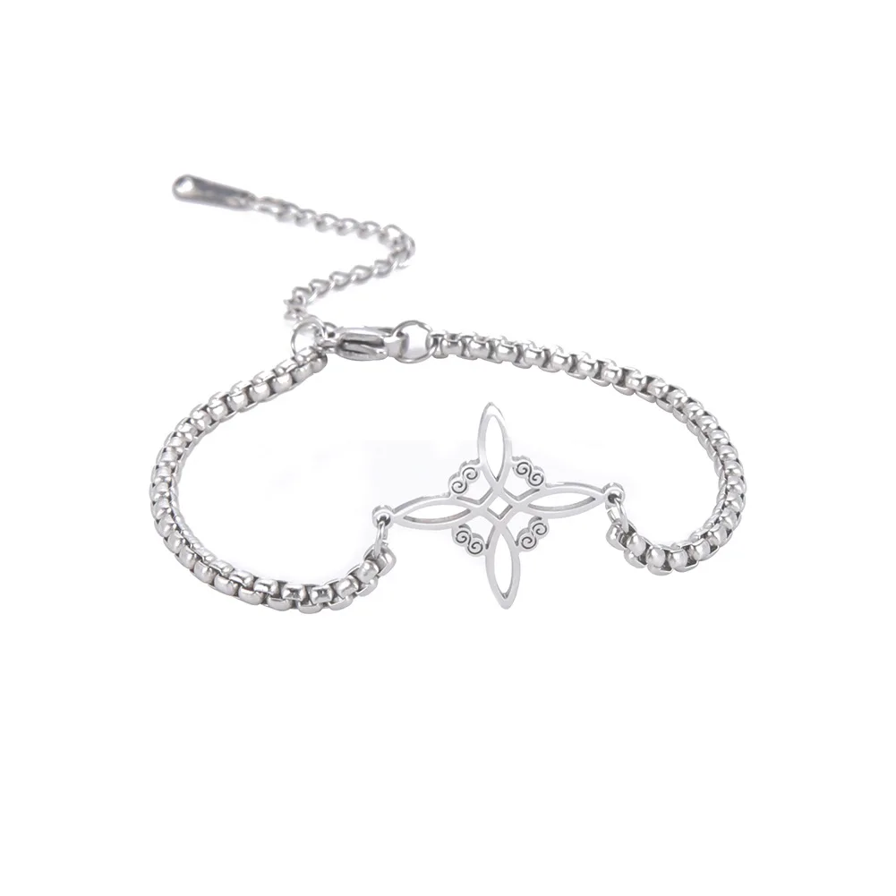 Titanium Steel Box Chain Bracelet Cut Hollow Witch Knot S Shape Double Hole Pendant 304 Stainless Steel Bracelet image 5