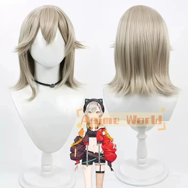 

Vtuber Komori Met Cosplay Wig Short Linen Synthetic Hair Heat Resistant Halloween Carnival Role Play Party + Wig Cap