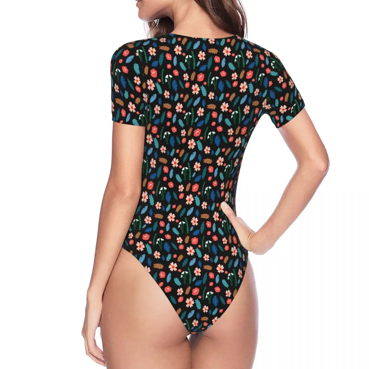 Fatos de banho One Piece para mulheres, roupa de banho com gola redonda, presentes de manga curta para meninas para aniversários e feriados, 585668775