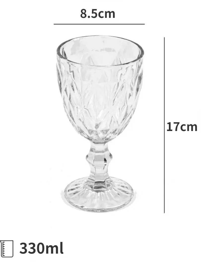4PCS Plastic Wine Glass Cups Vintage Wine Cup 330ml Embossment Juice Drinking Cups Champagne Transparent Diamond Goblets Cups