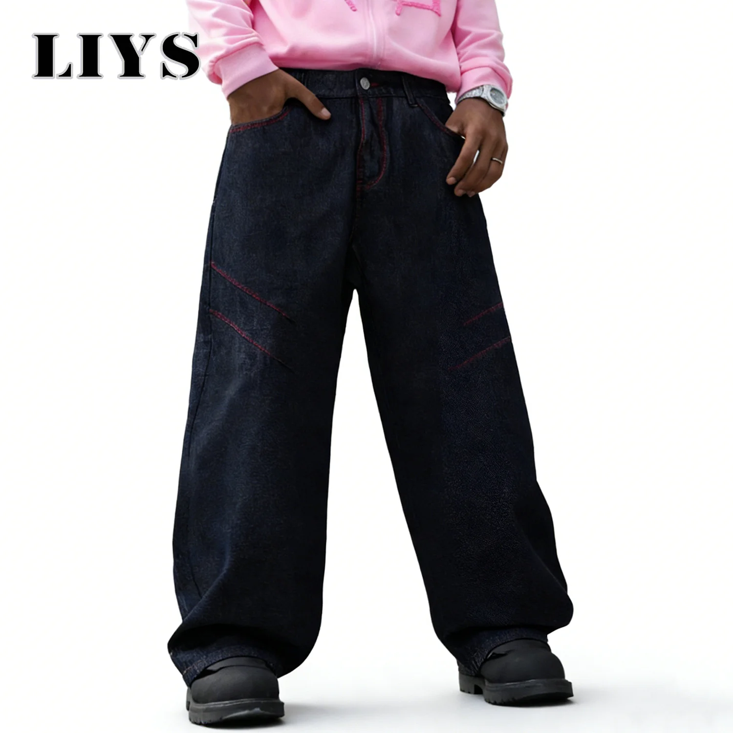 LIYS American Retro Men's Ultra Baggy Wide Leg Jeans Four Seasons Basic Style Business Casual Loose Denim Pants Unisex Clothes