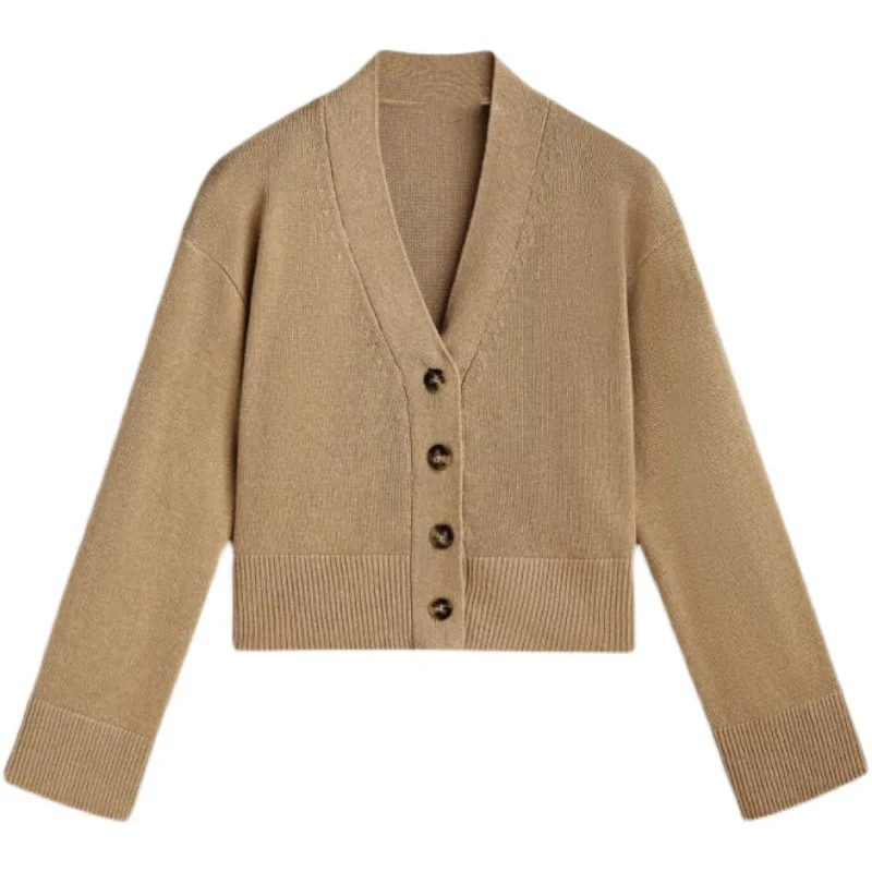 

Весна-лето 2024, однотонный вязаный свитер с открытой передней частью и v-образным вырезом, ленивый топ, женский модный комбинезон Sle Long Sve