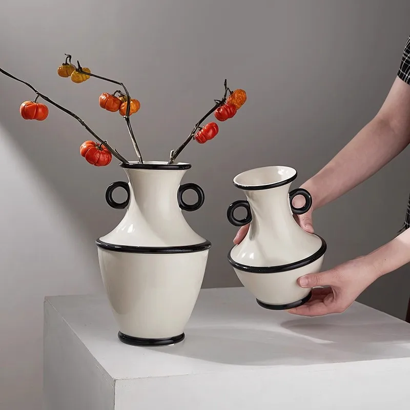 

French antique style ceramic vase, hydroponic fresh flower planter, living room decoration ornament, light luxury