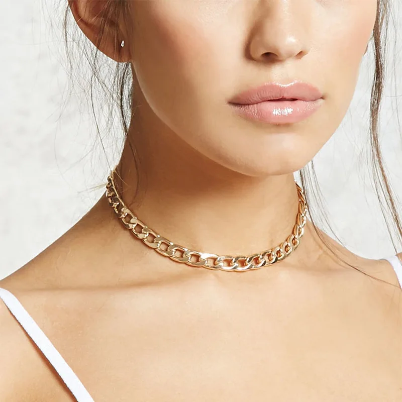 

New jewelry, geometric short thick chain necklace, fashionable versatile casual short necklace