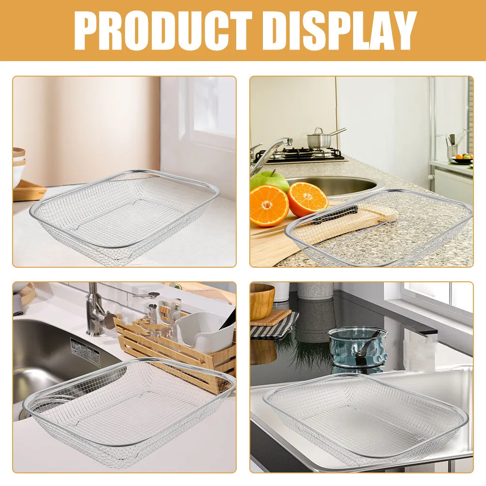 2Pcs Kitchen Drain Basket Stainless Steel Mesh Strainer Rectangular Multi Function Fruit Vegetable Washer Drainer