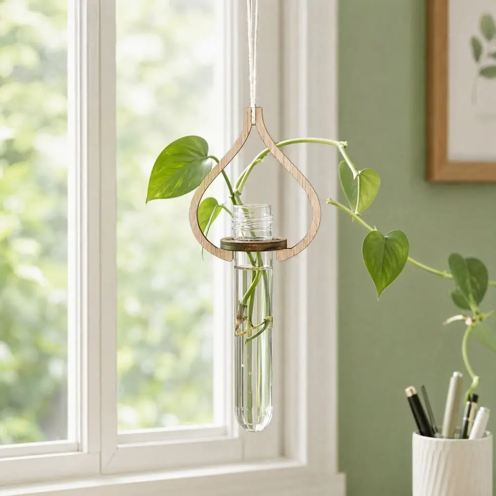 Wooden Hydroponic Planter Shelf Home Ornaments Retro Wall Mounted Planter Geometric Star Wall