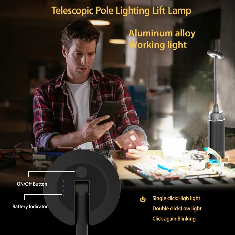 Portable Camping Lantern Telescopic LED Work Light USB Rechargeable 2000LM Outdoor BBQ Fishing Tent Emergency Lamp With Tripod