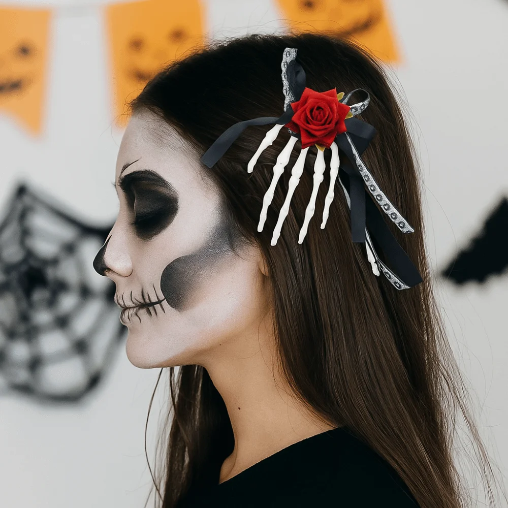 

Cloth Ghost Claw Hair Clip Flower Cosplay Supply Skeleton Hand Rose Hairpin Skeleton Halloween Toy Halloween Headwear Children