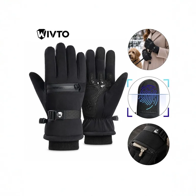 men winter cycling gloves windproof warm fleece thickened touchscreen non slip waterproof ski outdoor full finger gloves