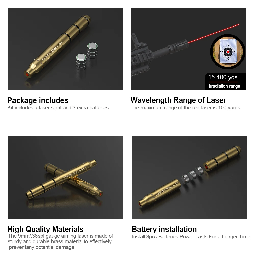 9MM/38SPL Red Laser Boresighter Patrone Dot Sight für Pistole & Zielfernrohr - Jagdzubehör Training Shooting Sight