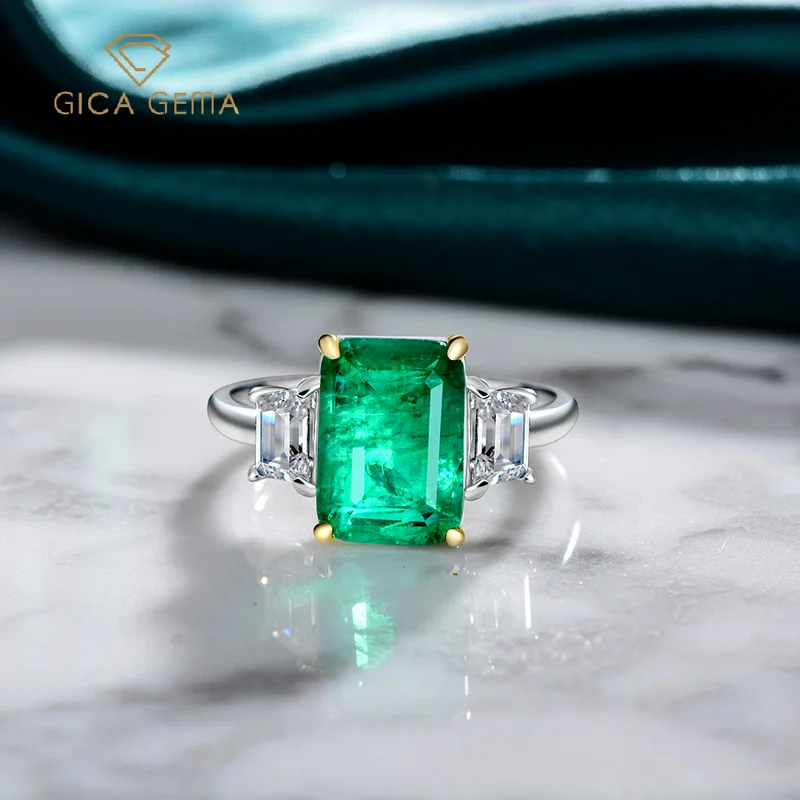 Imagem -02 - Gema Gema 100 925 Prata Esterlina Criado Moissanite Esmeralda Pedra Preciosa Birthstone Casamento Anel de Noivado Jóias Finas por Atacado