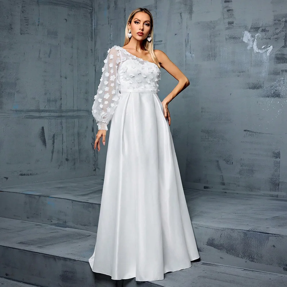 

New White Robe Wedding Guest Women's Dresses Sale Frocks For Woman Church Young Clothes One-shoulder Birthday Dress Evening Gown
