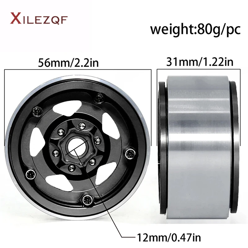 for Axial SCX10 II 90046 SCX10 III LCG TRX4 D90 1/10 RC Crawler Part 4PCS 1.9 Inch RC Rims Beadlock RC Wheel Rim Set Wheel Hub