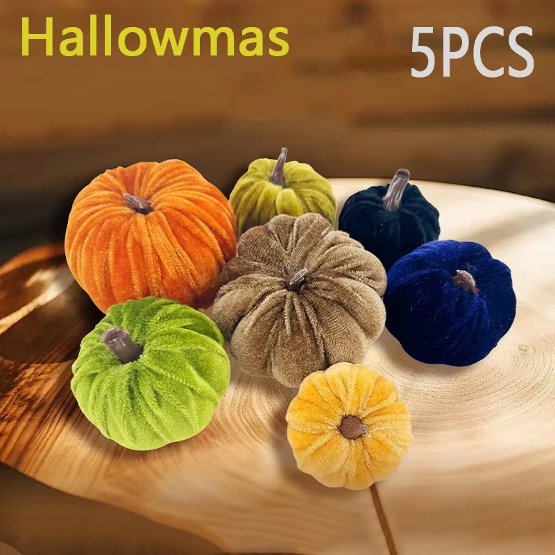 5 Piezas de Decoraciones de Calabaza, Calabazas Simuladas de Tela, Adornos Bonitos para Escritorio, Decoración para Fiestas y Festivales, Manualidades de Decoración de Halloween
