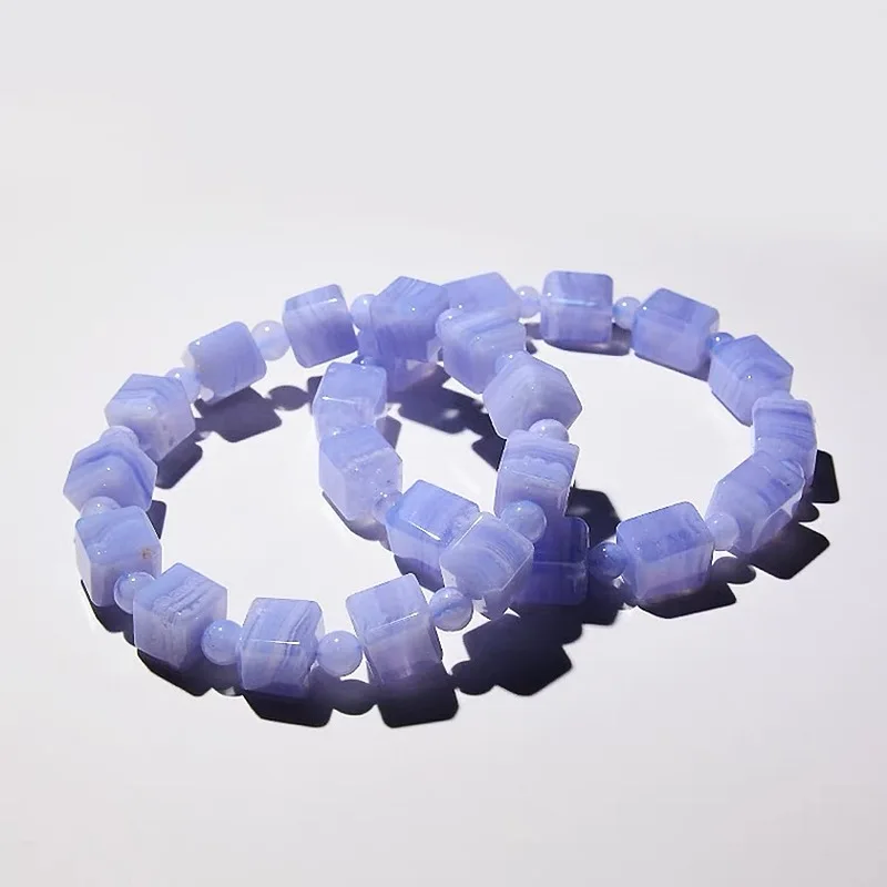 Ore Stone Cube Sugar Single Circle Female Fashion Blue Grain Agate Square Bracelet Simple Couple Ornamen