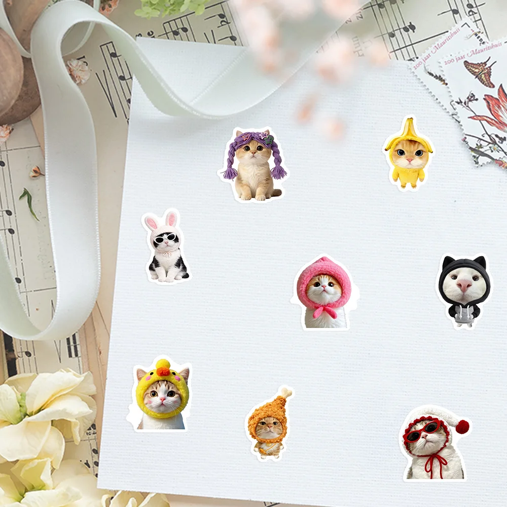 Adorable Relatable Funny Cat Vinyl Stickers Waterproof Decal  DIY Decorative Gift for Crafting Junk Journal Luggage Laptop Phone