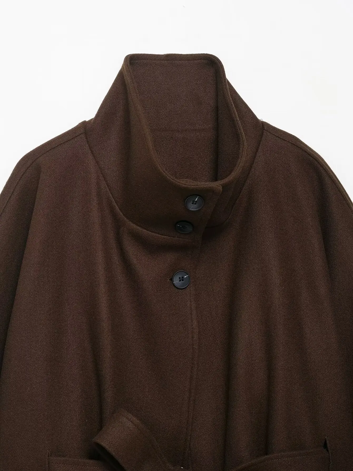 HH المرأة الخريف سترات قصيرة أنيقة غير رسمية الصلبة عالية طوق حزام تزيين زر المرأة موضة جديدة معاطف طويلة الأكمام العصرية