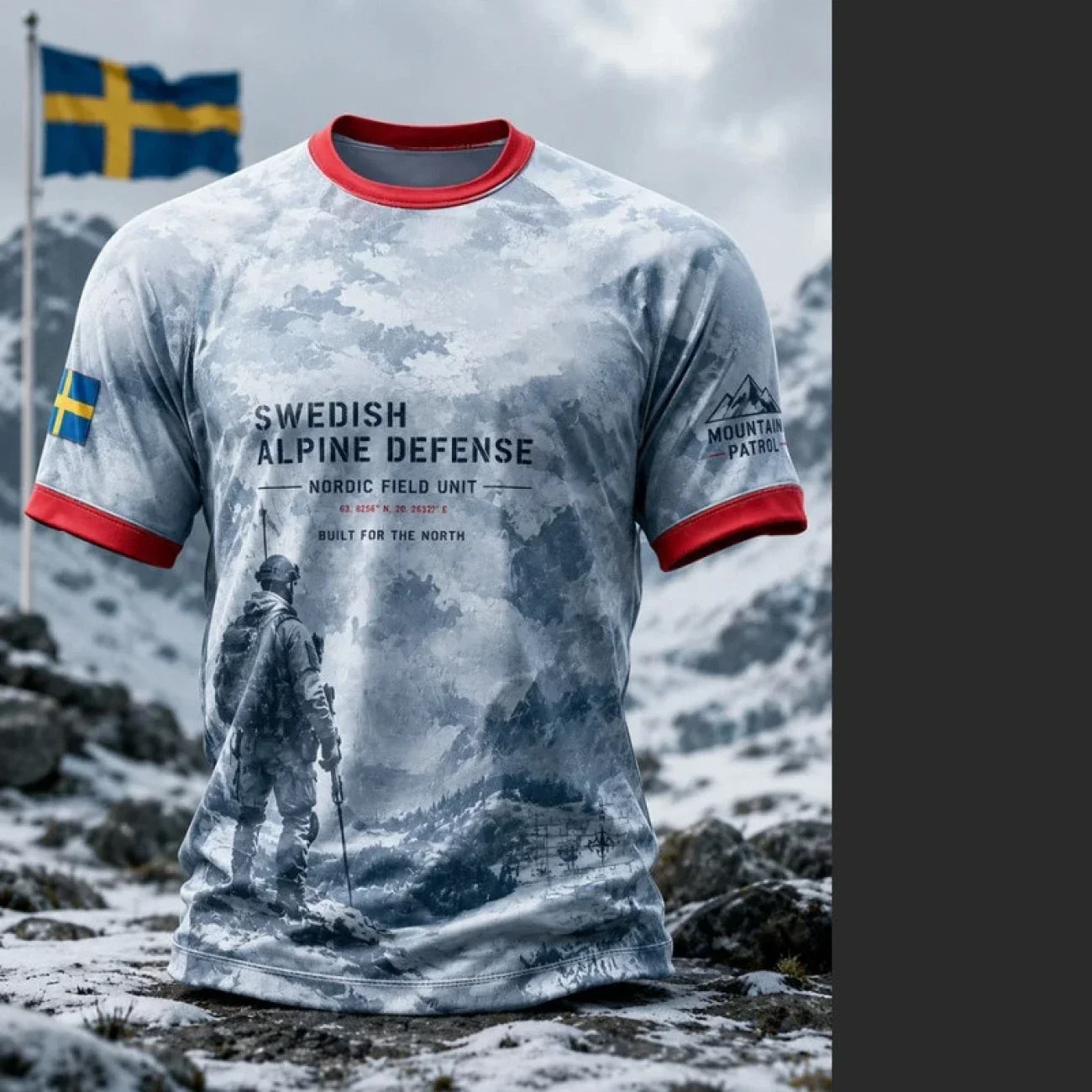 2026Men's 3D Printed Polyester Fiber Tactical Military Style Sports Shirt with Print for the Swedish Alps Mountains