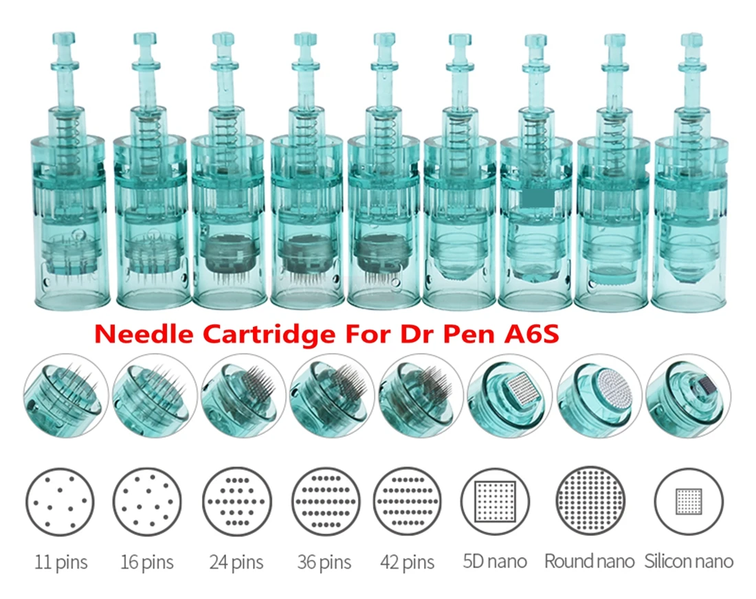 10/50 Con Dr Bút A6S Hộp Mực Derma Bút Đầu Thay Thế 11 16 36 42 Pin Nano Microneedle Da chăm Sóc Needling Đầu Hình Xăm Kim