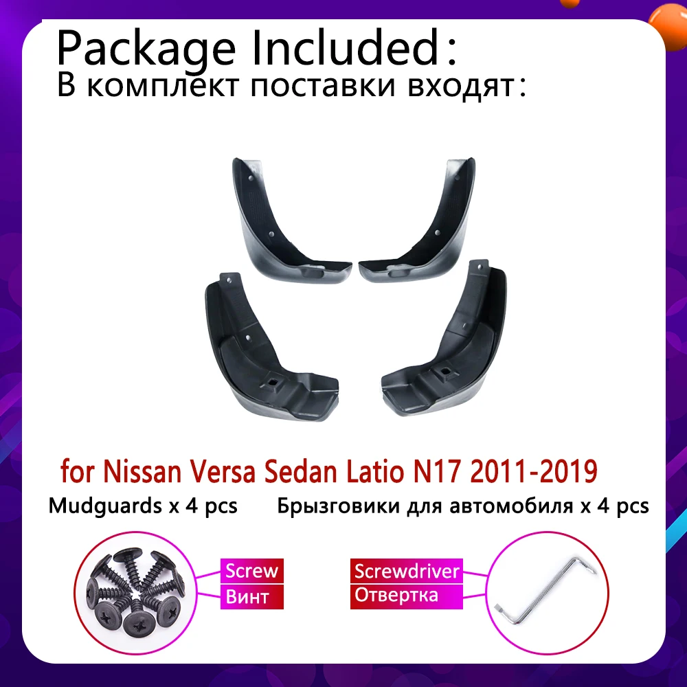 4PCS per Nissan Versa Berlina N17 2011 ~ 2019 Parafanghi Parafanghi Parafango Paraspruzzi Paraspruzzi Accessori 2013 2015 2016 2017 2018