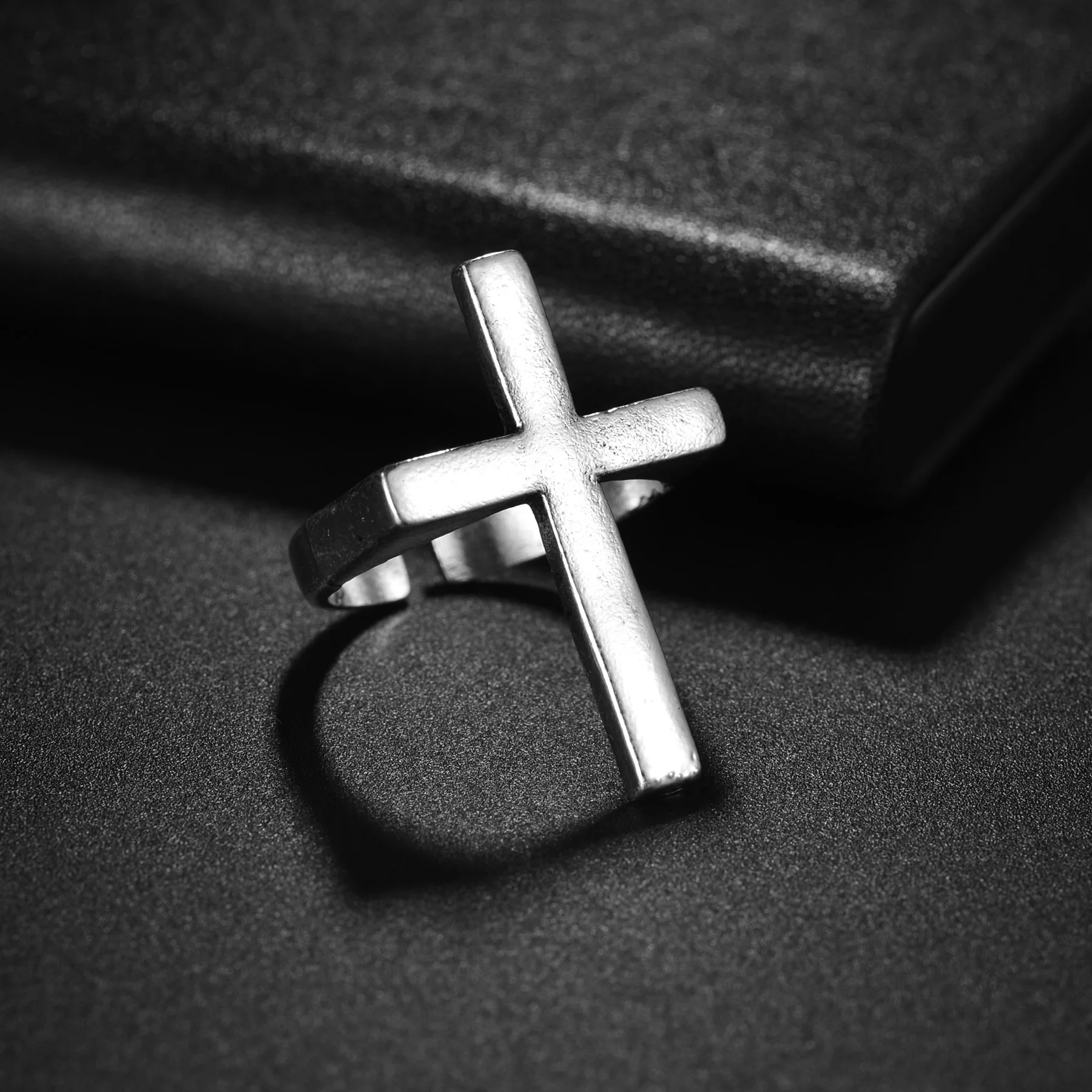 1PC Punk Vintage Black Big Cross Open Ring For Women Party Jewelry Men Trendy Gothic Gold Silver Color Finger Rings Anillo image 2