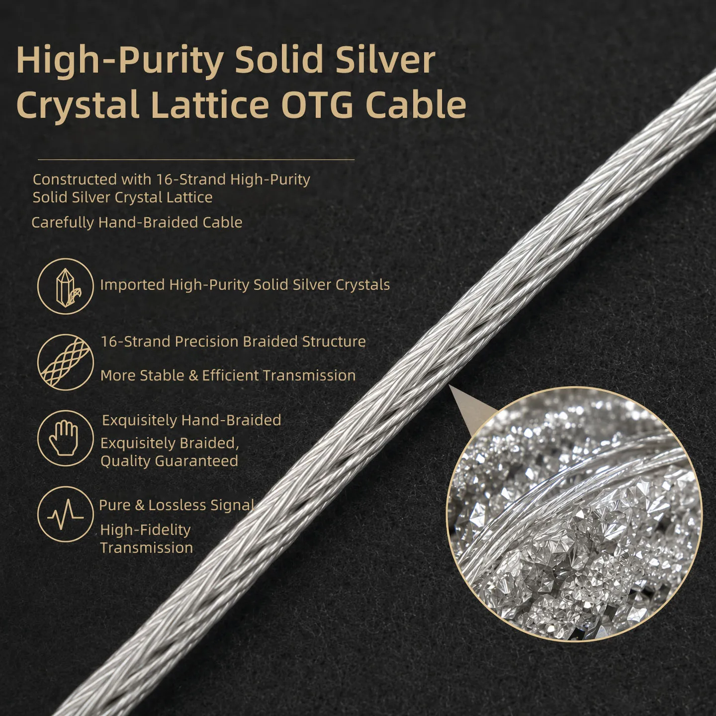 QIGOM G2 OTG Headphone Amplifier Decoding Cable, Pure Silver Crystal Wire, Alloy Carbon Fiber Plug, Clear Vocal, Audio Adapter